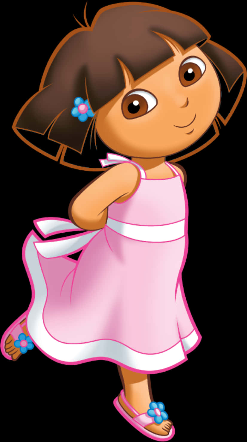 Cartoon Of A Girl In A Pink Dress