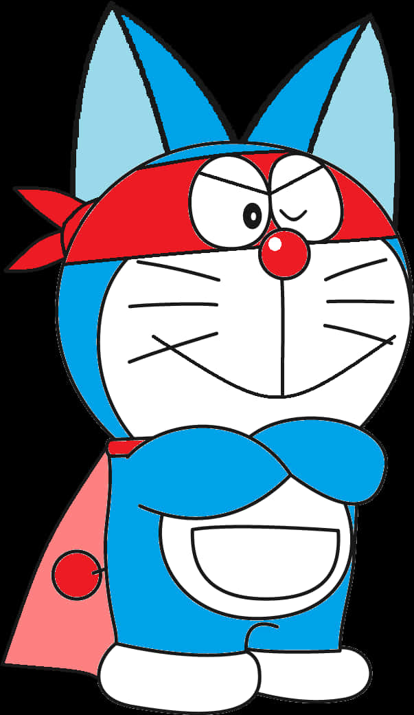 Cartoon Cat With Red And Blue Bandana