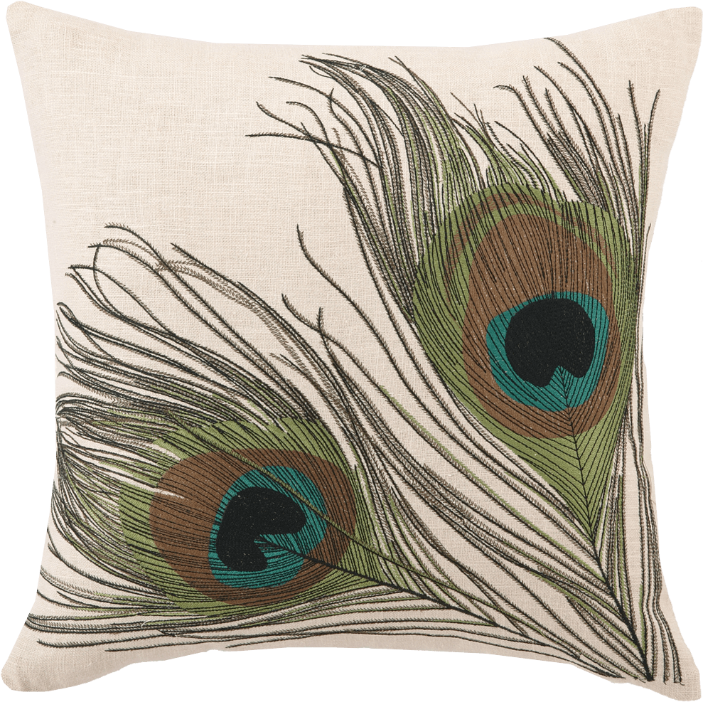 A Pillow With Peacock Feathers On It