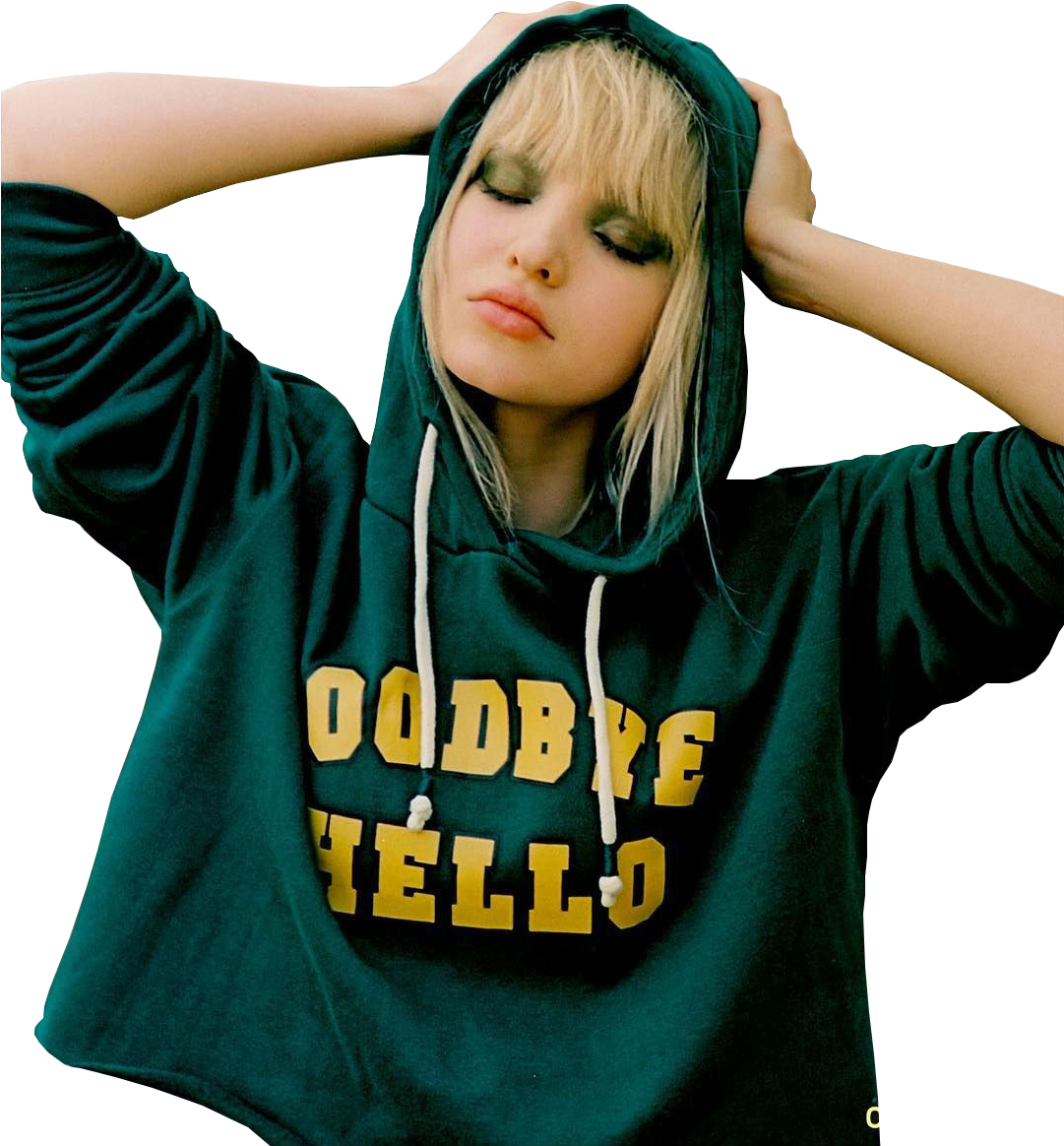 A Woman With Blonde Hair Wearing A Hoodie