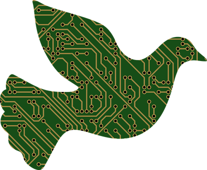 A Green And Gold Circuit Board Bird