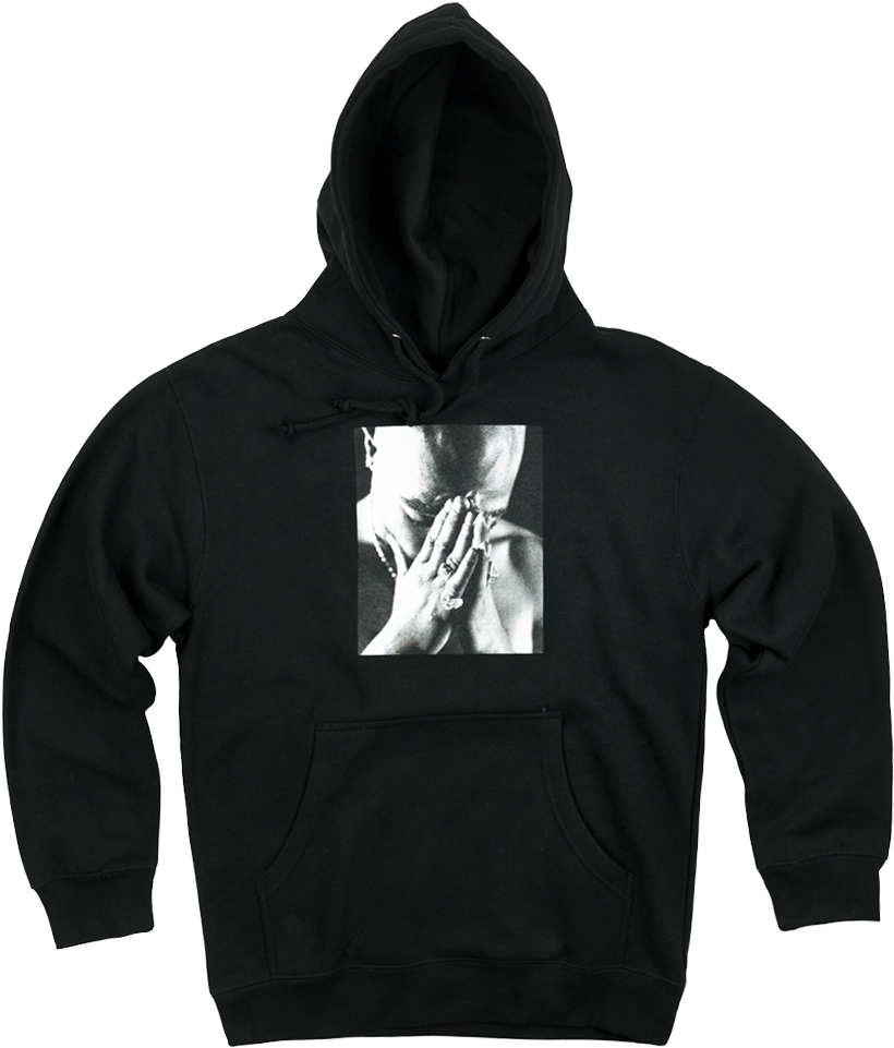A Black Hoodie With A Picture Of A Person's Hands On It