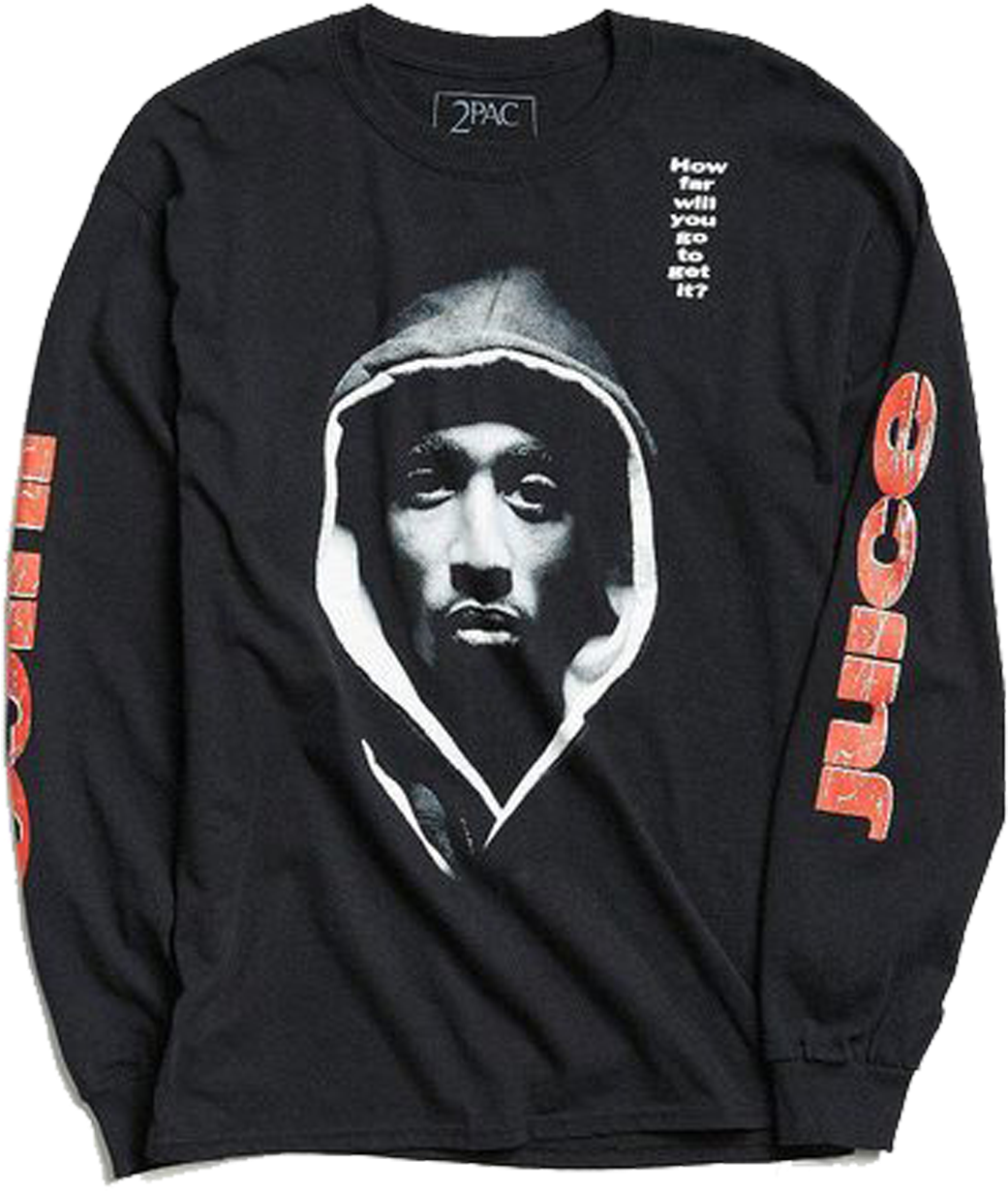 A Black Sweatshirt With A Picture Of A Man In A Hood