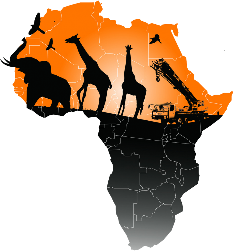 A Map Of Africa With Animals And Cranes