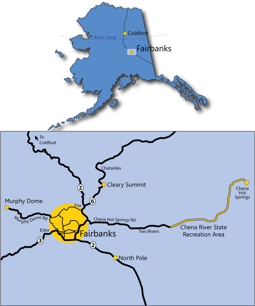 A Map Of Alaska With A Yellow Circle