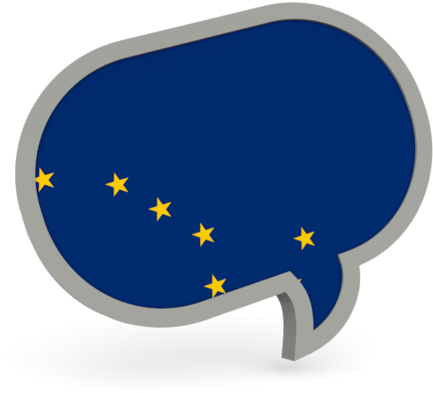 A Blue And Yellow Speech Bubble With A Flag