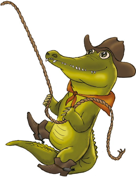 A Cartoon Of A Crocodile Wearing A Cowboy Hat And Rope