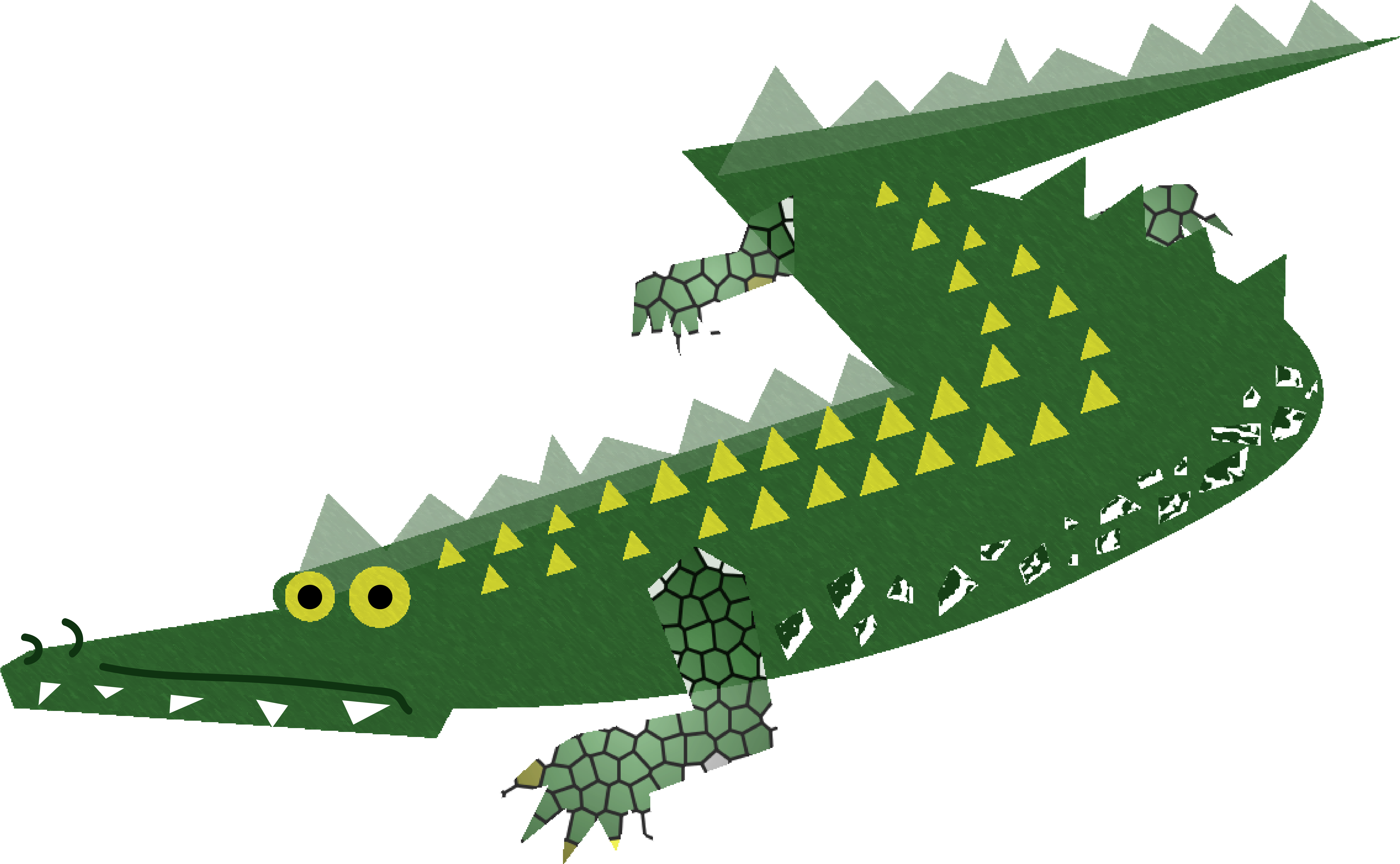 A Green Crocodile With Yellow Triangles