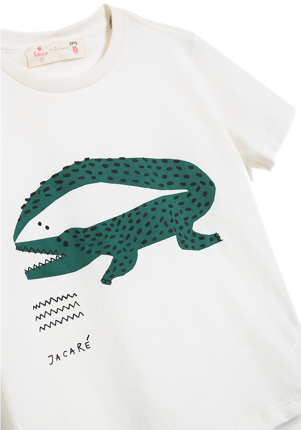 A White Shirt With A Green Alligator On It