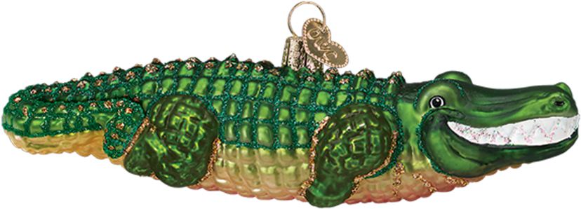 A Green And Gold Crocodile Ornament
