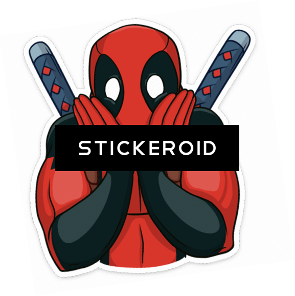 A Sticker Of A Person In A Red Garment Covering Their Face With Swords