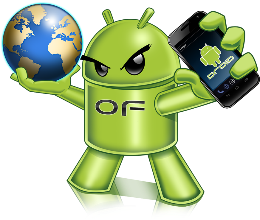 A Green Robot Holding A Cell Phone And A Globe