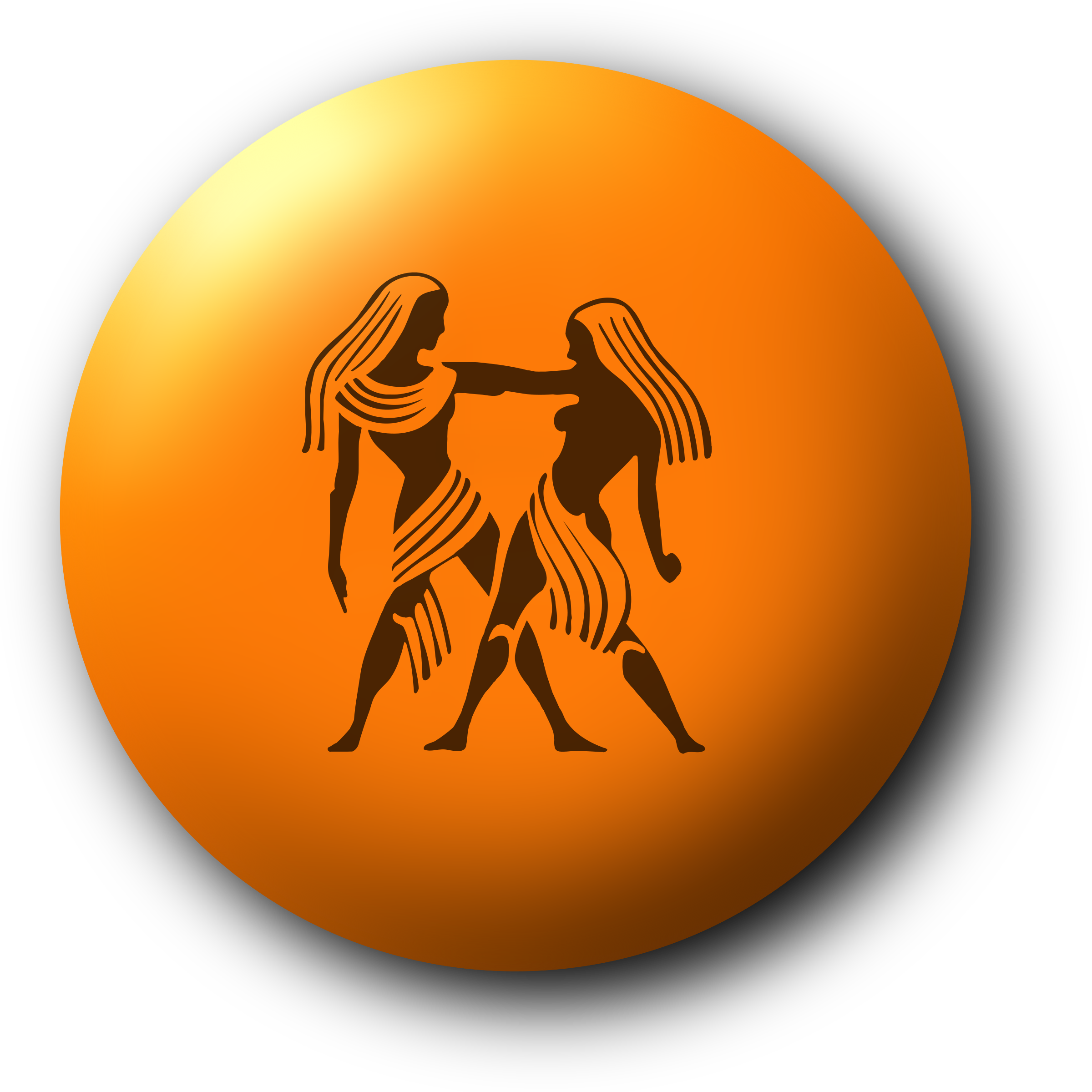 A Black And Orange Circle With Two Women Dancing