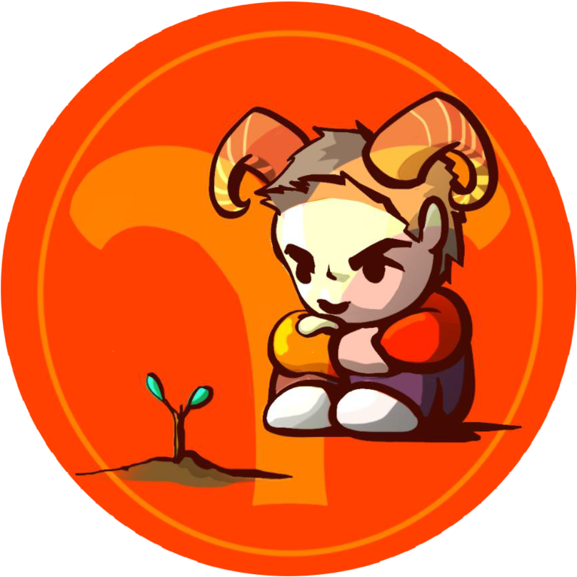 Cartoon Character With Horns Sitting Next To A Small Plant