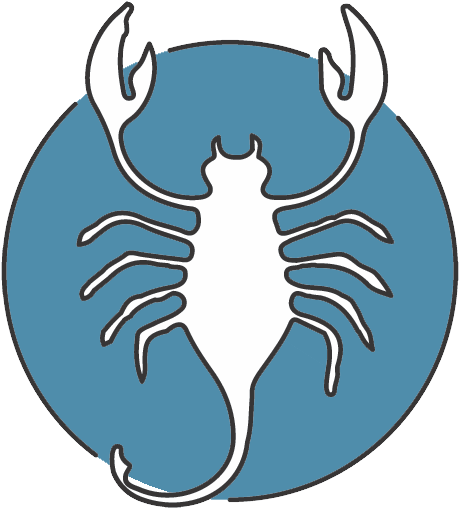 A White Scorpion With A Blue Circle