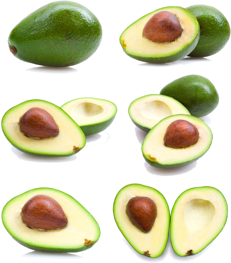 A Group Of Avocados With A Brown Seed In The Center