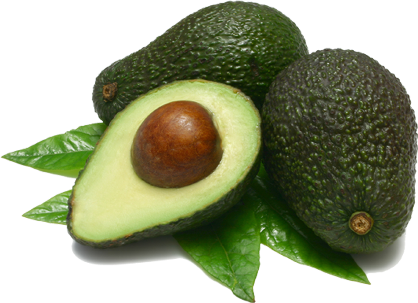 A Group Of Avocados With Leaves