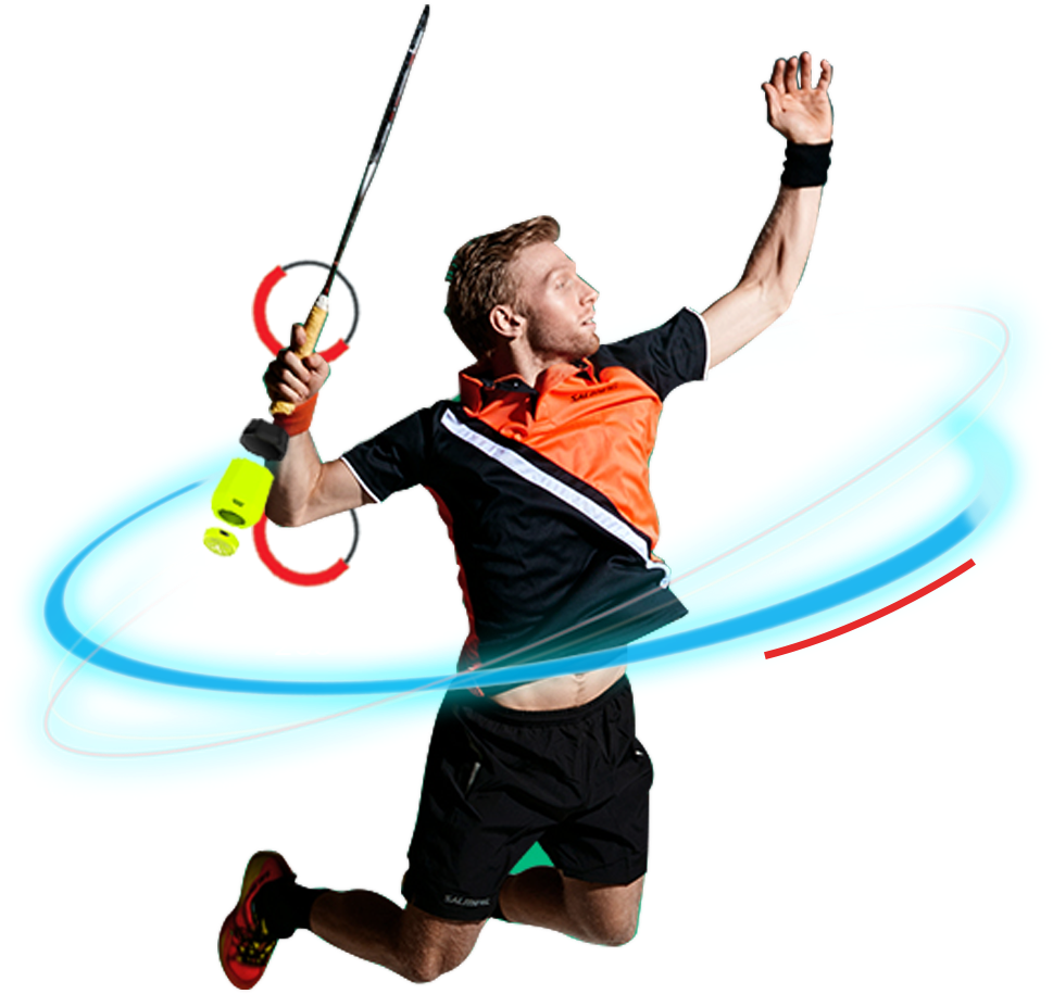 A Man Jumping With A Stick And A Racquet