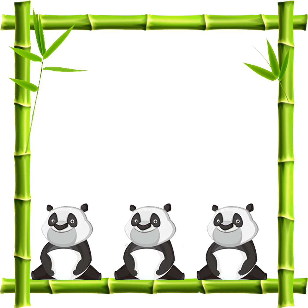 A Group Of Pandas Sitting On A Green Bamboo Frame