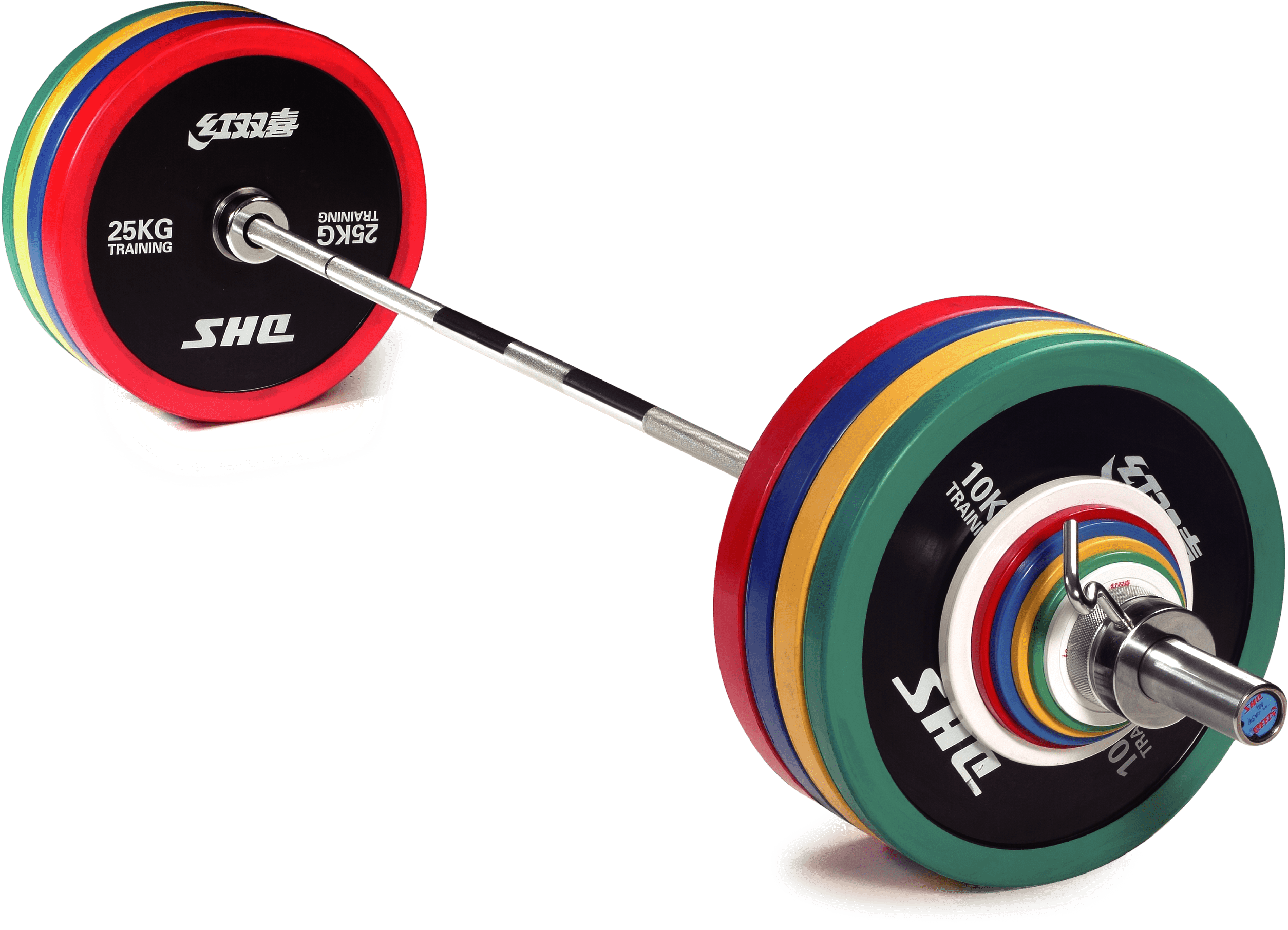 A Barbell With Multicolored Discs