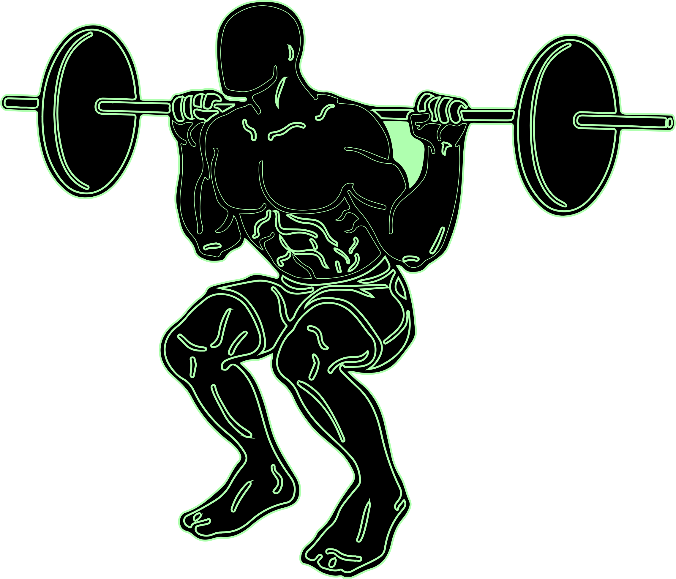 A Man Lifting Weights With Green Neon Lights