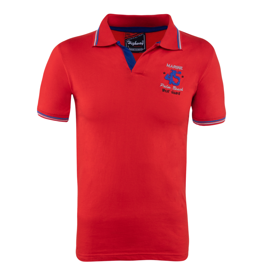 A Red Shirt With Blue Trim