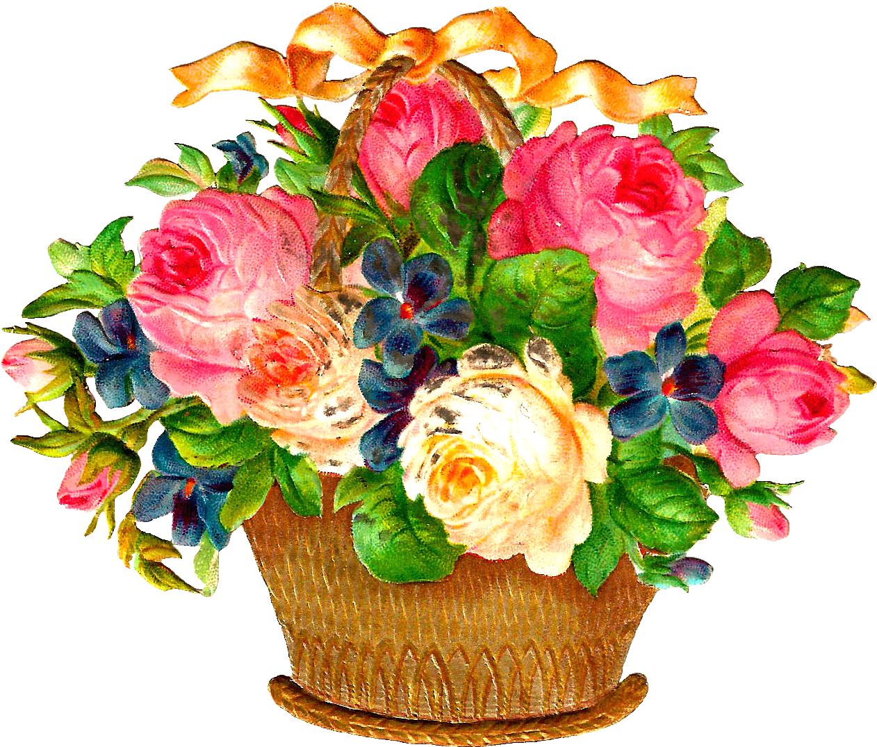 A Basket Of Flowers With A Bow
