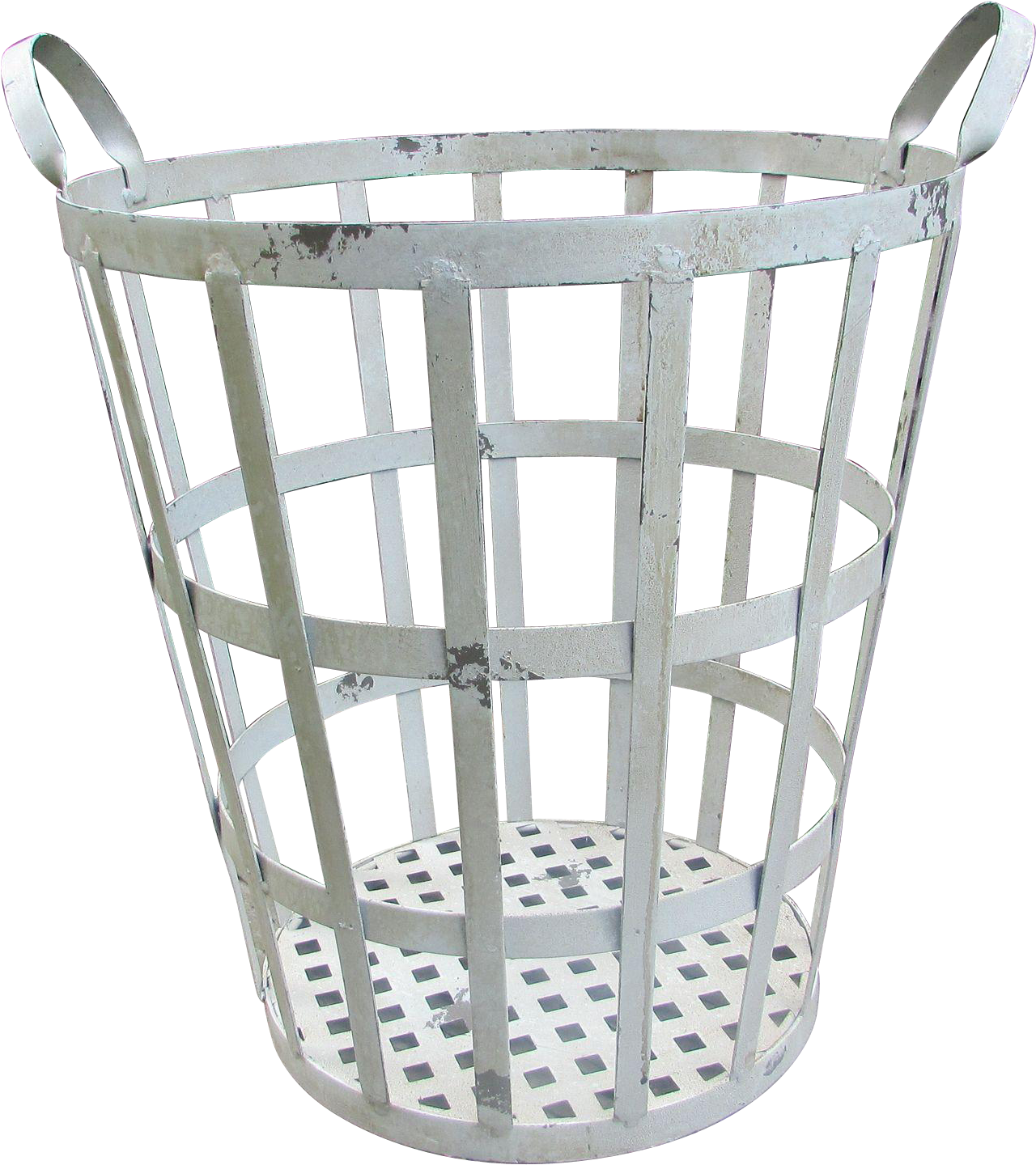 A White Metal Basket With Handles