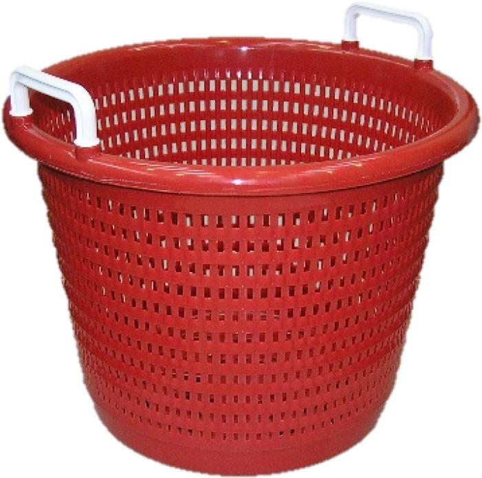 A Red Basket With White Handles
