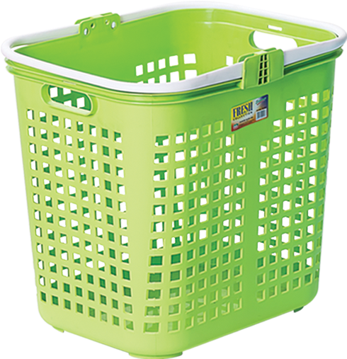 A Green Plastic Basket With White Handles