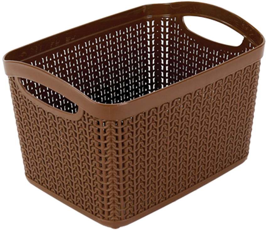 A Brown Plastic Basket With Handles