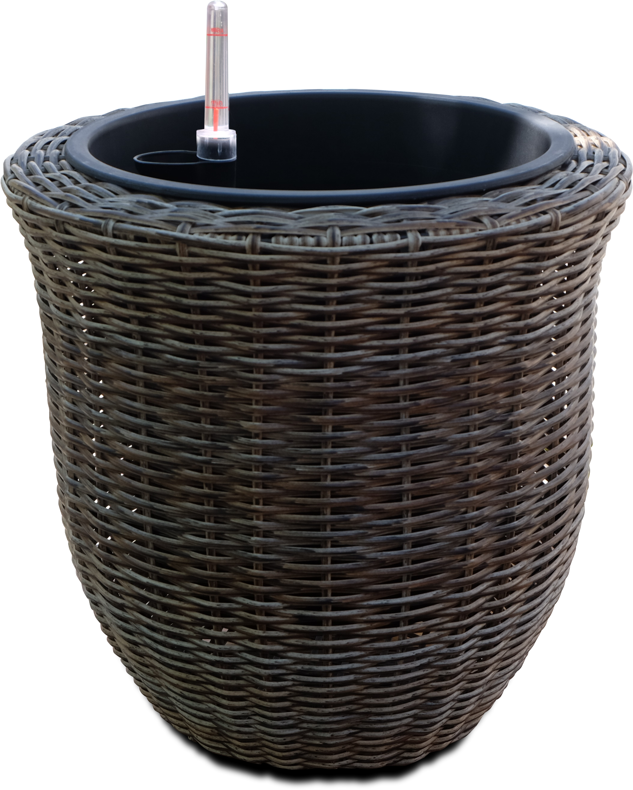 A Wicker Trash Can With A Straw