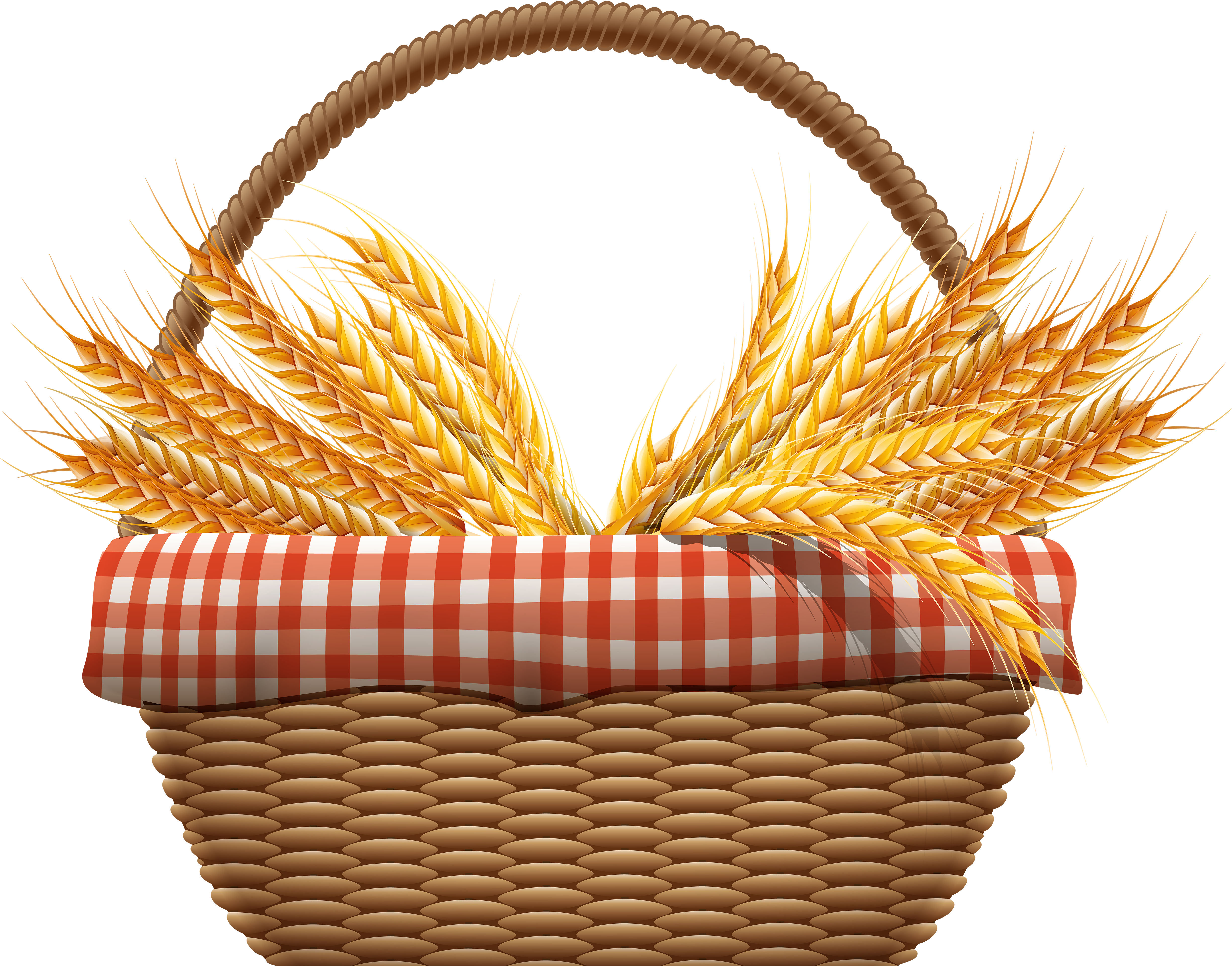 A Basket With Wheat Ears And A Red Checkered Cloth