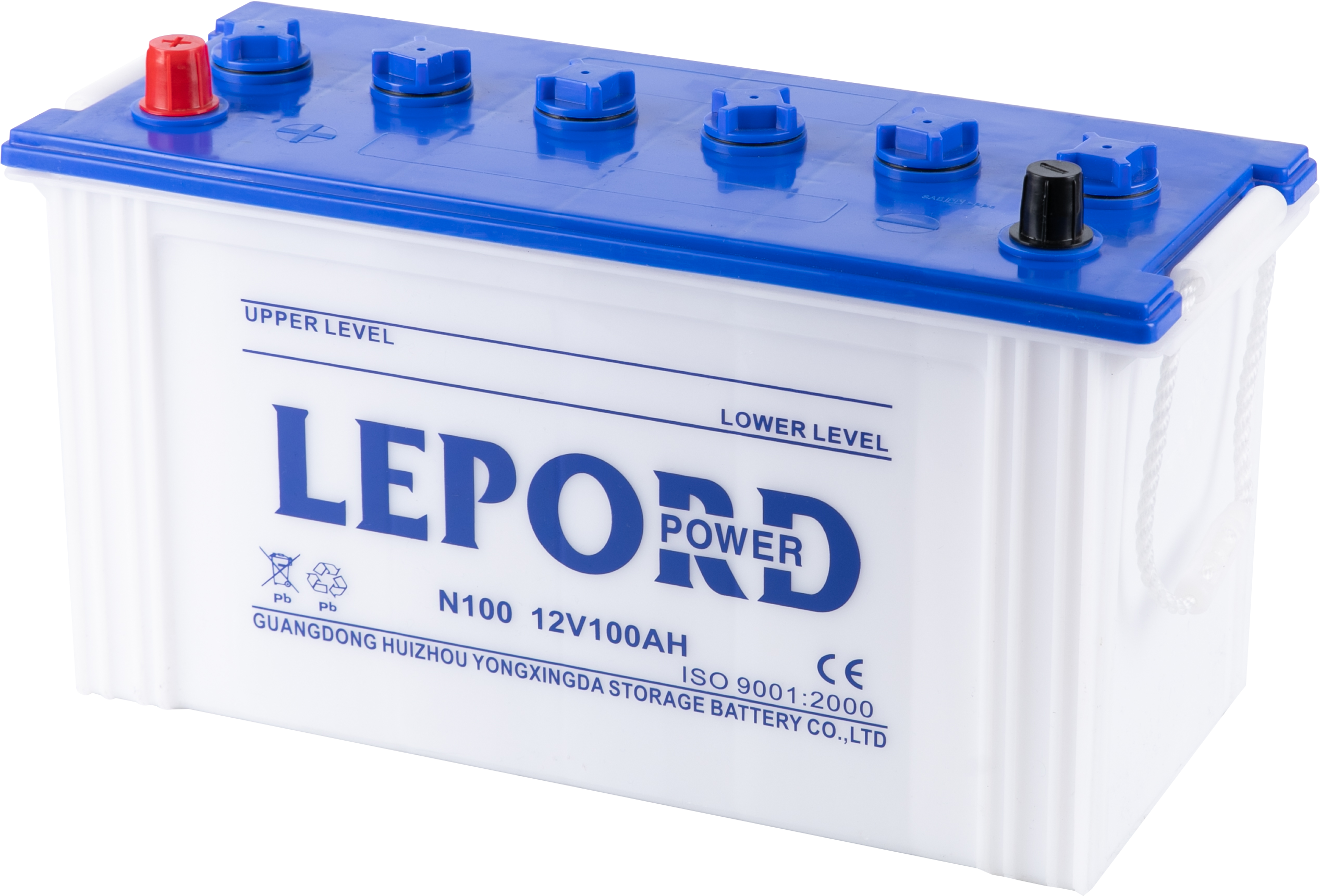 A White And Blue Battery With Blue And Black Text