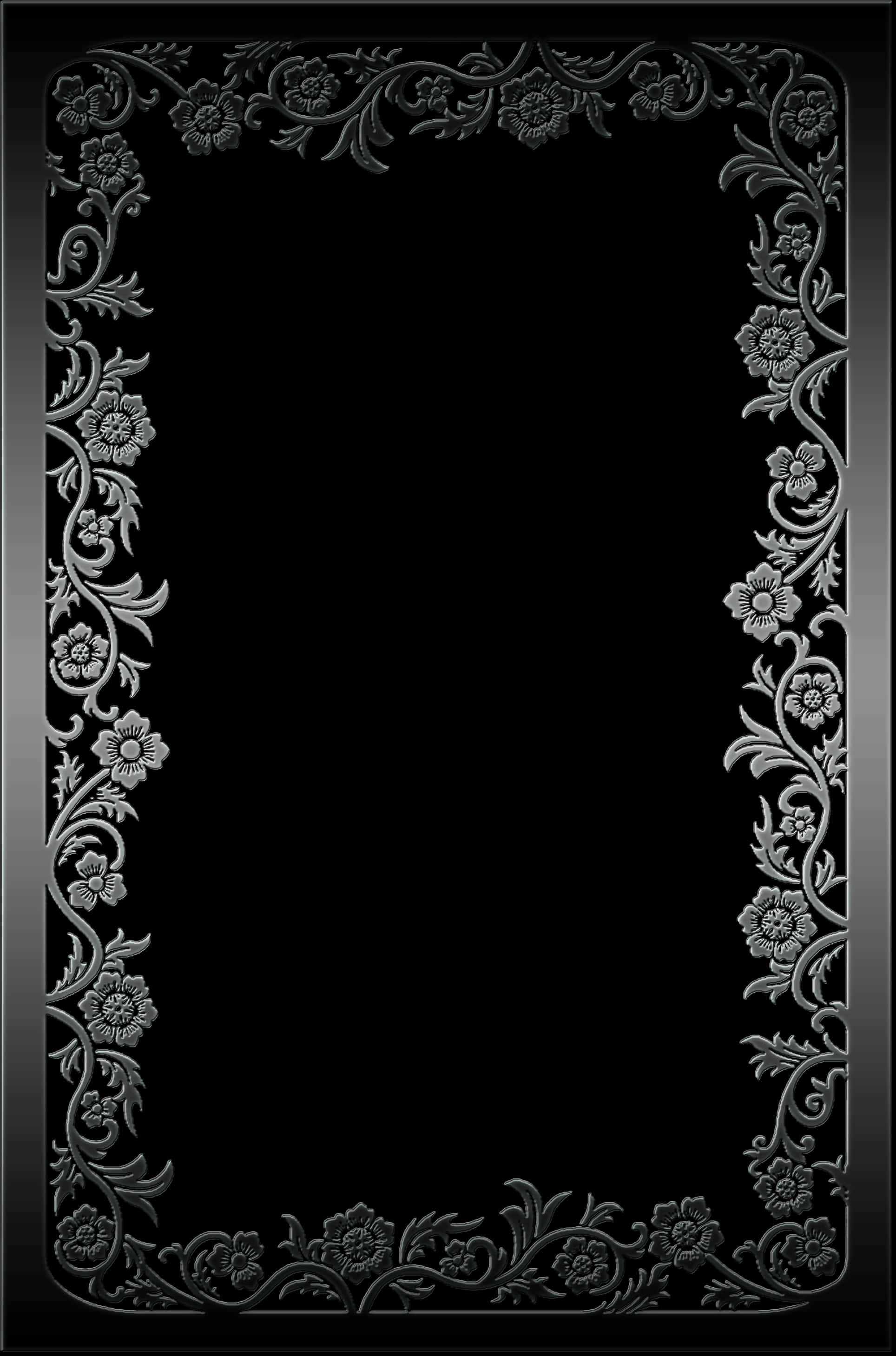 A Black And Silver Rectangular Frame With Flowers And Leaves