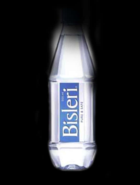 A Bottle Of Water With A Blue Label