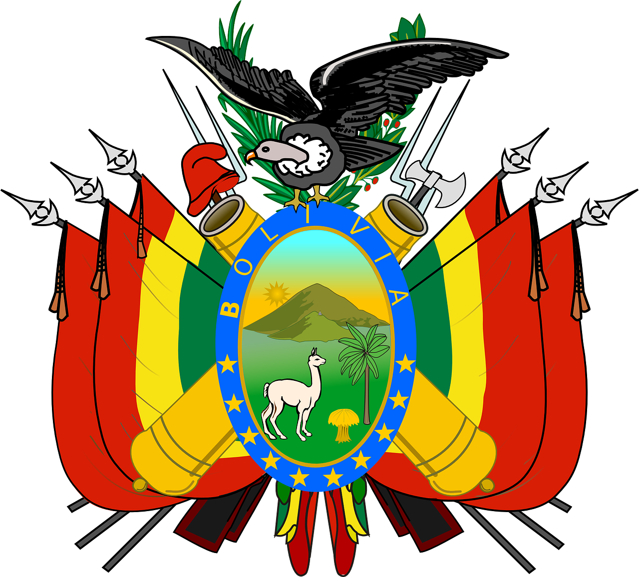 A Colorful Emblem With A Llama And Weapons