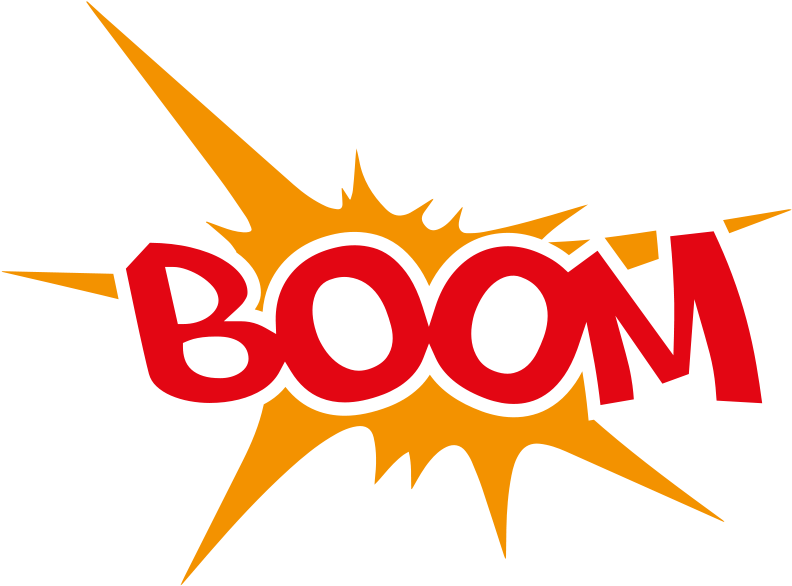 A Yellow And Orange Explosion With Red Letters