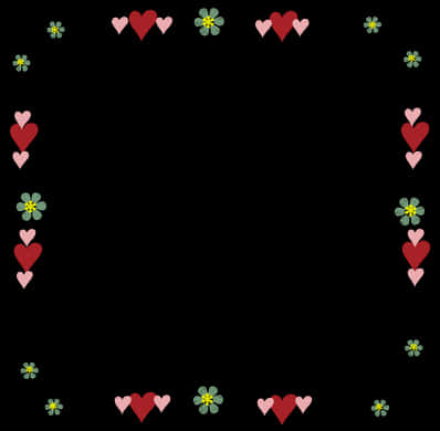 A Black Background With Hearts And Flowers