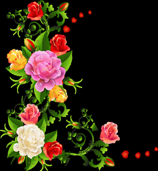 A Colorful Roses On A Black Background