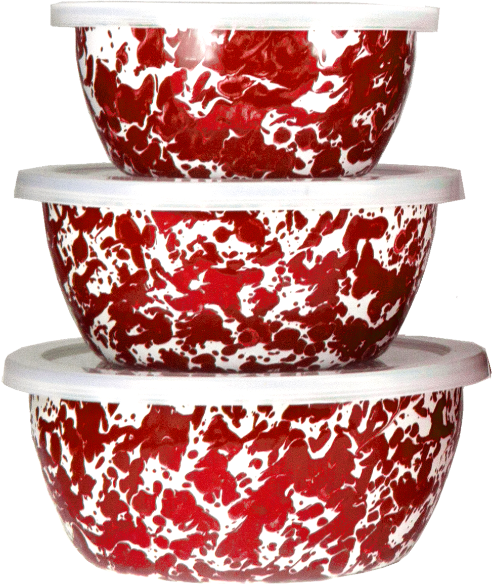 A Stack Of Red And White Bowls