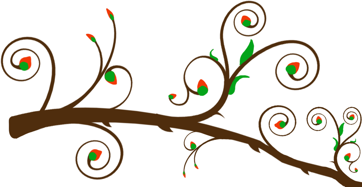 A Brown Branch With Green Leaves And Red Flowers