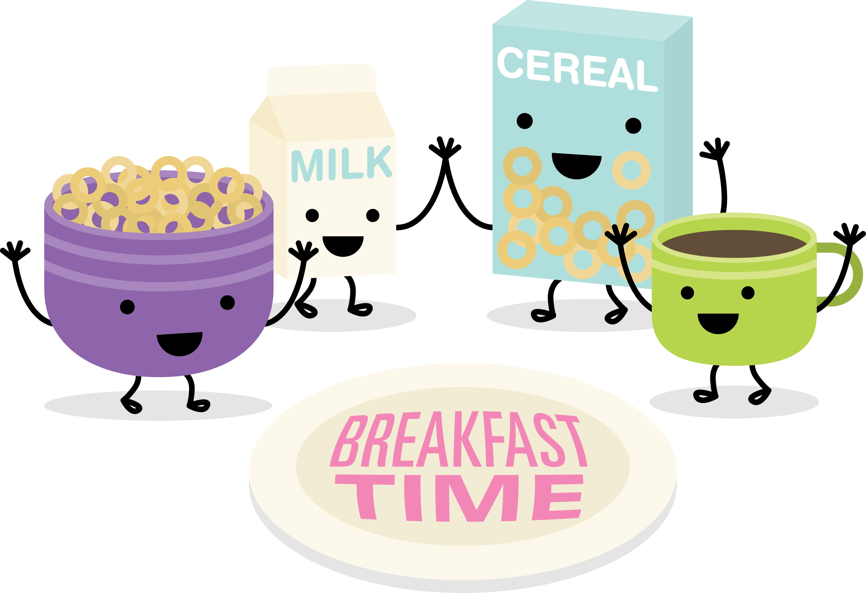 A Cartoon Of Cereal And Milk And A Cup Of Coffee