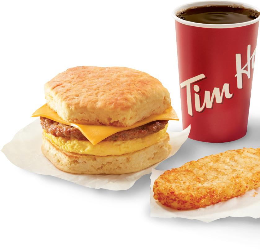 A Breakfast Sandwich And A Cup Of Coffee
