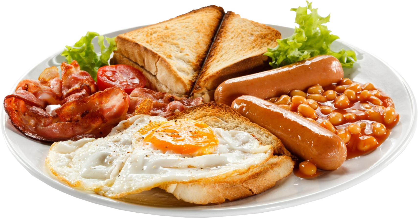 A Plate Of Breakfast With A Fried Egg And Beans