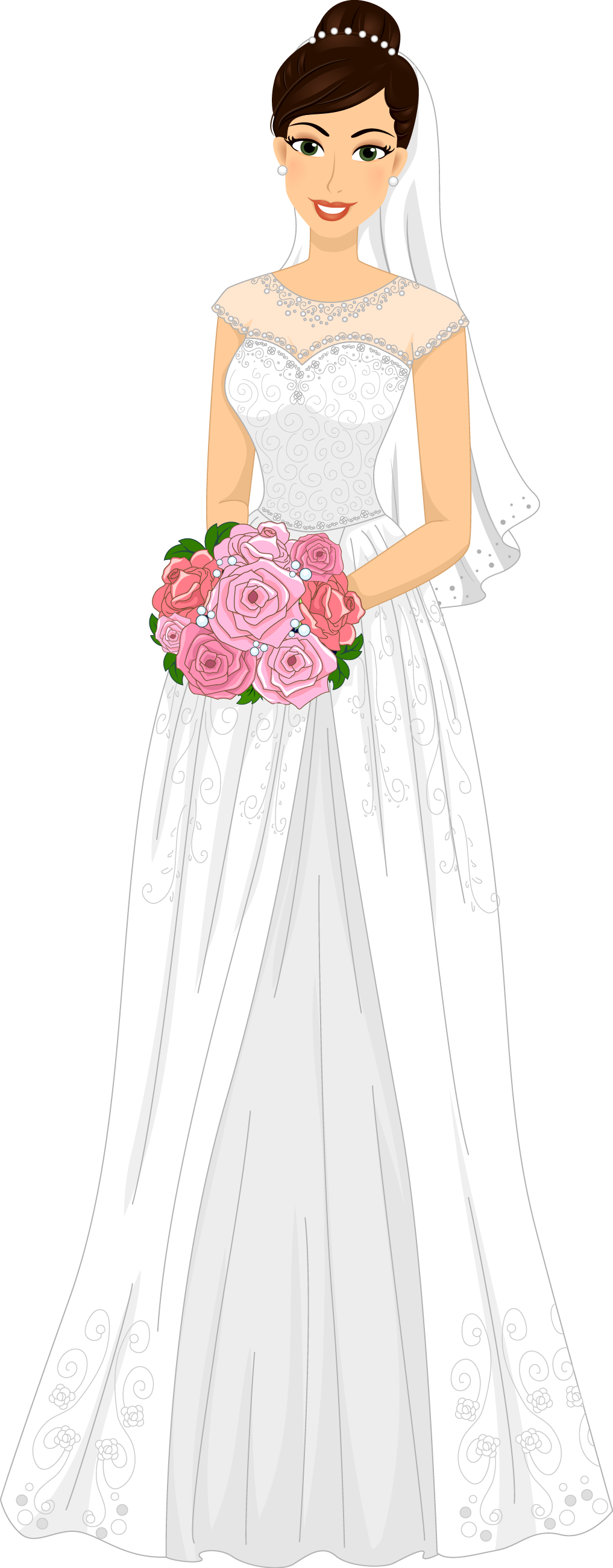 A Cartoon Of A Woman In A Wedding Dress Holding A Bouquet Of Flowers