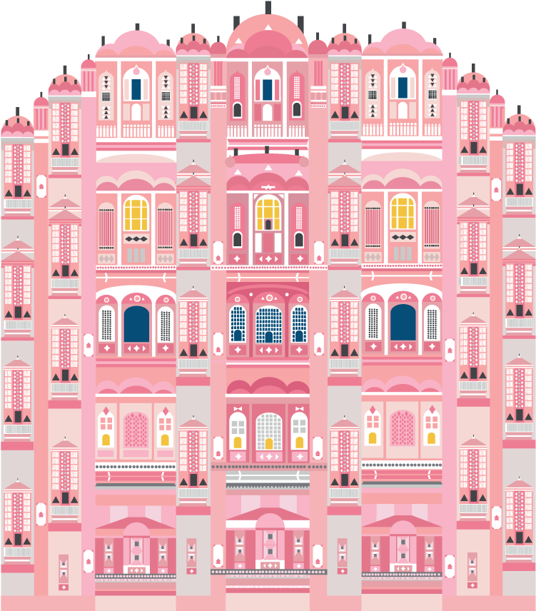 A Pink Building With Many Windows