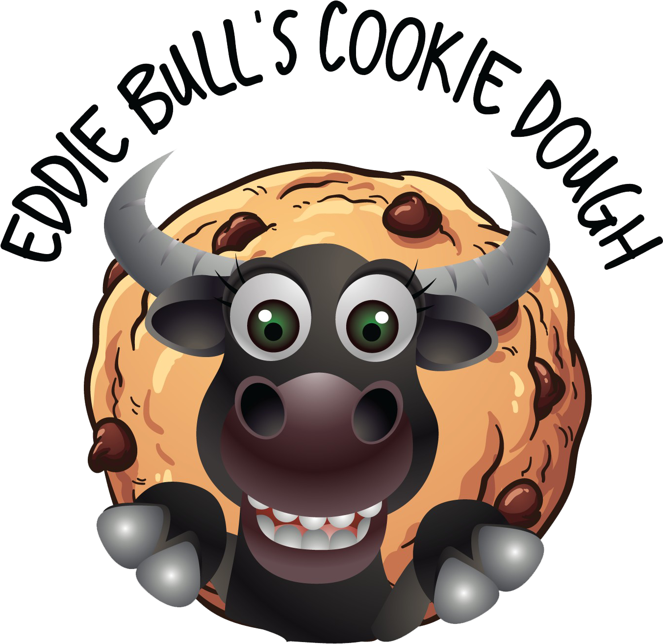 A Cartoon Cow With Horns And A Cookie