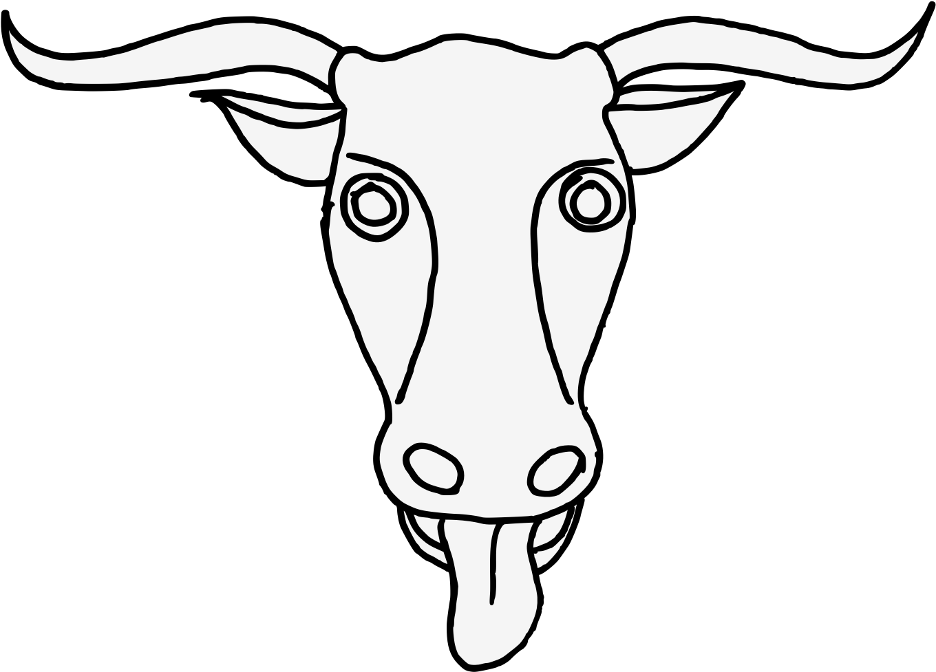 A White Cow Head With Horns And Tongue Sticking Out