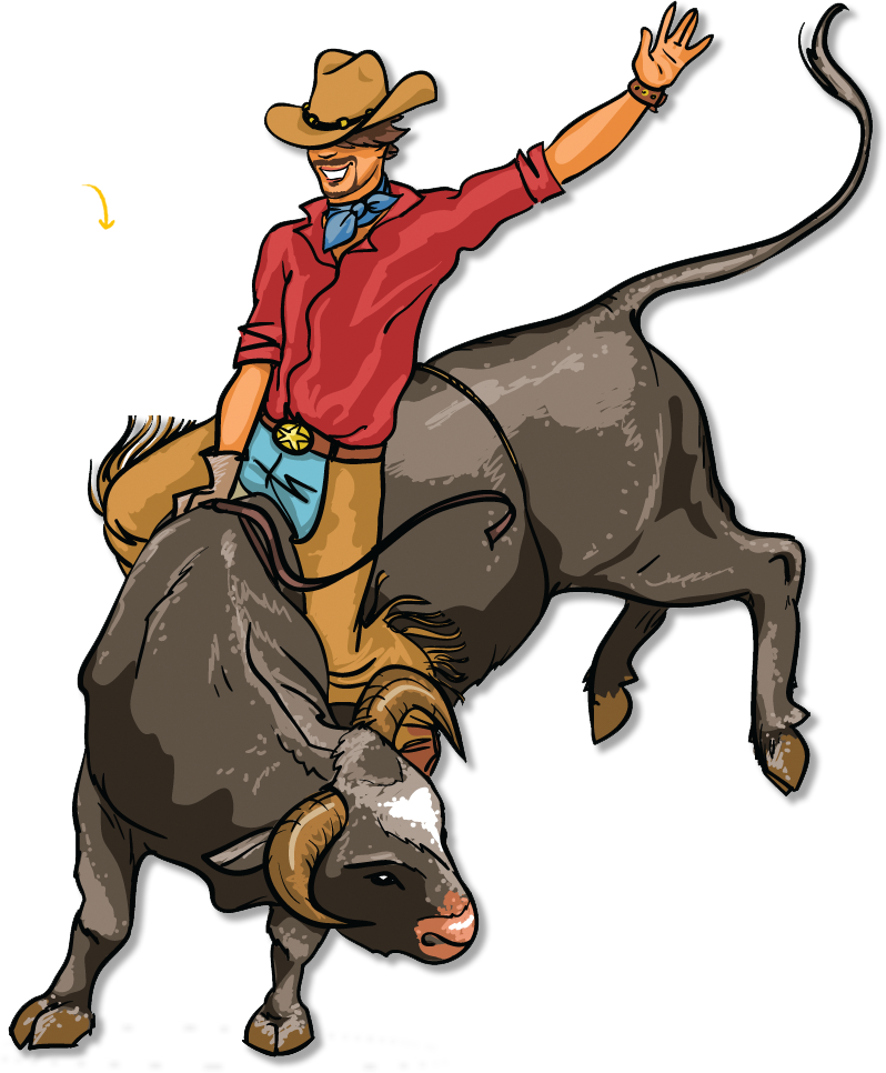 A Cartoon Of A Cowboy Riding A Bull